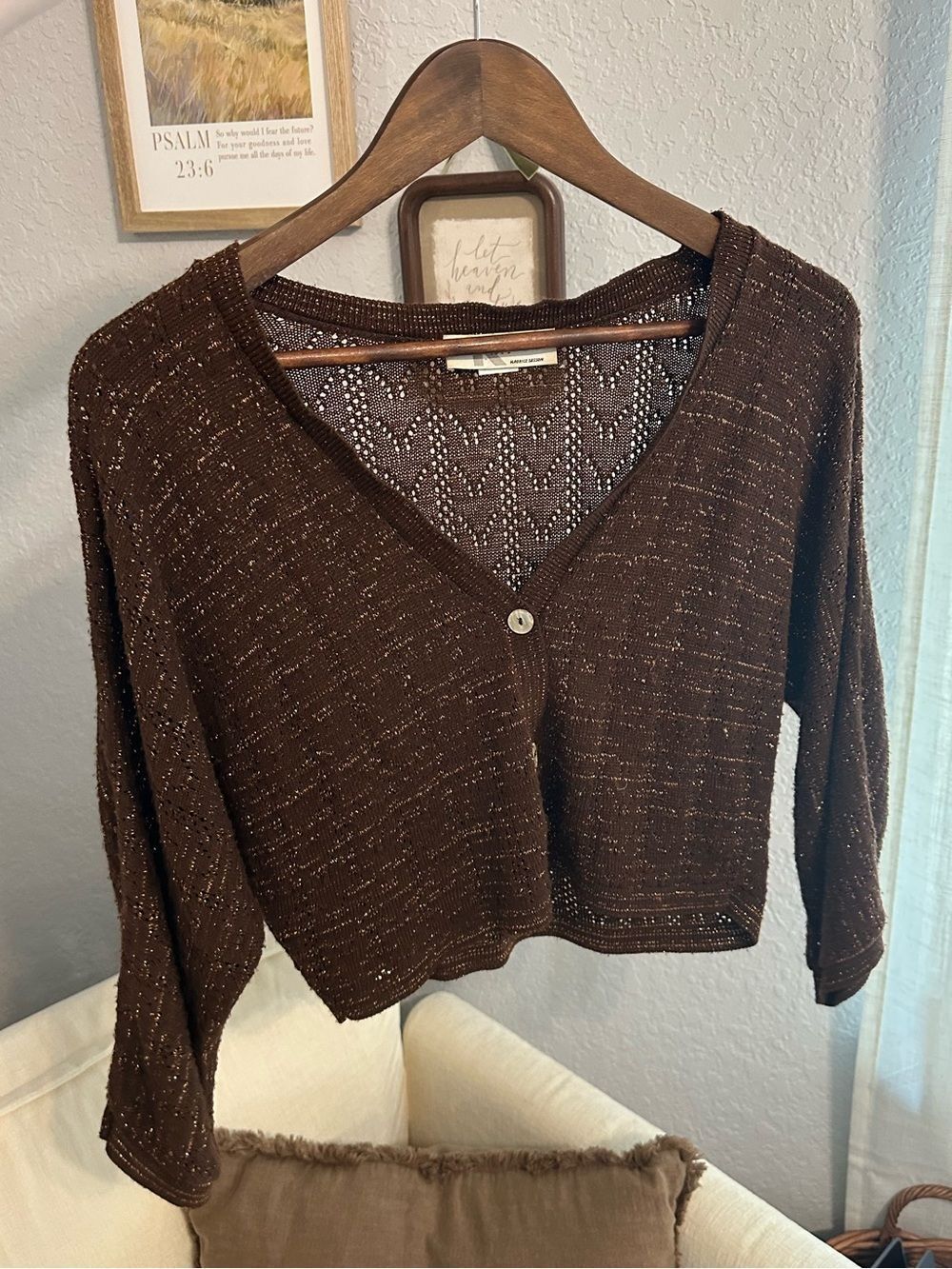 Y2K KIKIT Brown Cropped V-Neck Lightweight Sweater Cardigan